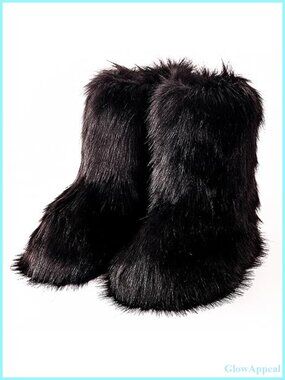 Faux Fur Knee-High Snow Boots Women Flat Heel Winter Warm Fuzzy